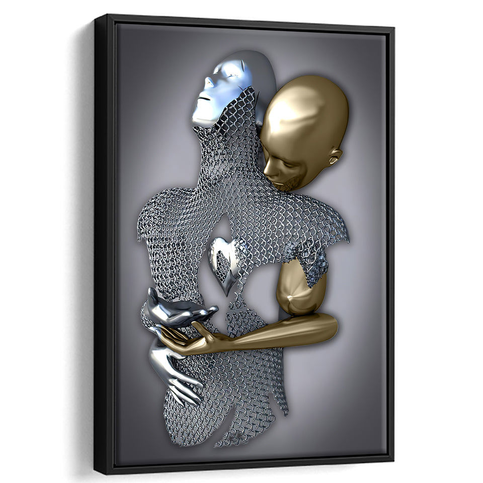 3D Effect Art Eternal Love Iron Mesh Black & Gold Framed Canvas Prints Wall Art - Painting Canvas, Wall Decor,Art Prints,Floating Frame