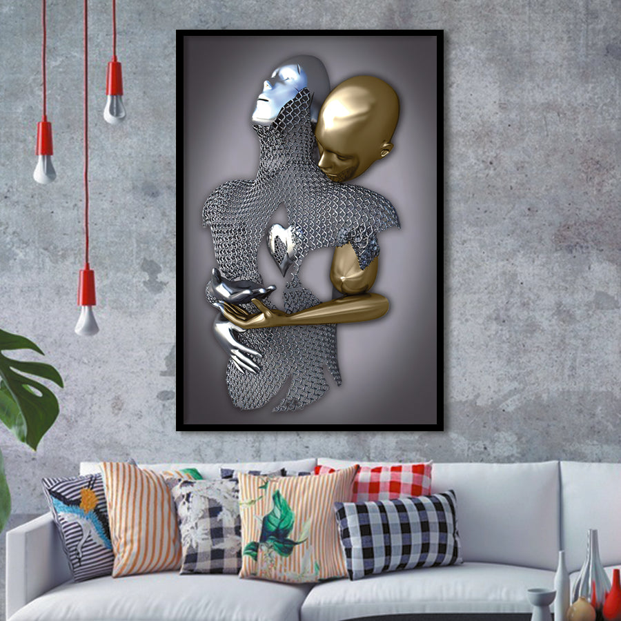 3D Effect Art Eternal Love Iron Mesh Black & Gold Framed Art Prints Wall Decor - Painting Prints, Wall Art, Black Picture