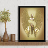 3D Effect Art Fallen Angel Iron Mesh Glitter Gold Background V2 Framed Canvas Prints Wall Art - Painting Canvas,Floating Frame,Wall Decor