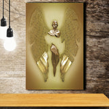 3D Effect Art Fallen Angel Iron Mesh Glitter Gold Background V2 Canvas Prints Wall Art - Painting Canvas, Home Wall Decor, For Sale