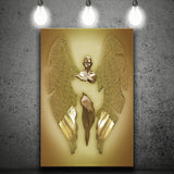 3D Effect Art Fallen Angel Iron Mesh Glitter Gold Background V2 Canvas Prints Wall Art - Painting Canvas, Home Wall Decor, For Sale