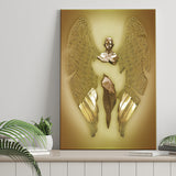 3D Effect Art Fallen Angel Iron Mesh Glitter Gold Background V2 Canvas Prints Wall Art - Painting Canvas, Home Wall Decor, For Sale