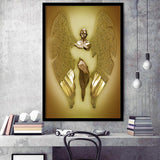 3D Effect Art Fallen Angel Iron Mesh Glitter Gold Background V2 Framed Art Print Wall Decor - Painting Art,Framed Picture,Wall Art