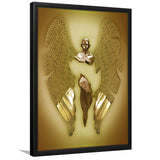 3D Effect Art Fallen Angel Iron Mesh Glitter Gold Background V2 Framed Art Print Wall Decor - Painting Art,Framed Picture,Wall Art