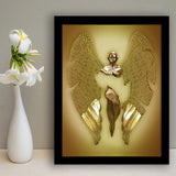 3D Effect Art Fallen Angel Iron Mesh Glitter Gold Background V2 Framed Art Print Wall Decor - Painting Art,Framed Picture,Wall Art