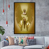 3D Effect Art Fallen Angel Iron Mesh Glitter Gold Background V2 Framed Art Print Wall Decor - Painting Art,Framed Picture,Wall Art