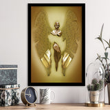 3D Effect Art Fallen Angel Iron Mesh Glitter Gold Background V2 Framed Art Print Wall Decor - Painting Art,Framed Picture,Wall Art