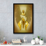 3D Effect Art Fallen Angel Iron Mesh Glitter Gold Background V3 Framed Canvas Prints Wall Art - Painting Canvas,Floating Frame,Wall Decor