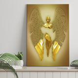 3D Effect Art Fallen Angel Iron Mesh Glitter Gold Background V3 Canvas Prints Wall Art - Painting Canvas, Home Wall Decor, For Sale