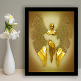 3D Effect Art Fallen Angel Iron Mesh Glitter Gold Background V3 Framed Art Print Wall Decor - Painting Art,Framed Picture,Wall Art
