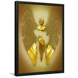 3D Effect Art Fallen Angel Iron Mesh Glitter Gold Background V3 Framed Art Print Wall Decor - Painting Art,Framed Picture,Wall Art