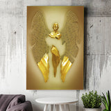 3D Effect Art Fallen Angel Iron Mesh Glitter Gold Background V3 Canvas Prints Wall Art - Painting Canvas, Home Wall Decor, For Sale