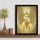 3D Effect Art Fallen Angel Iron Mesh Glitter Gold Background V3 Framed Canvas Prints Wall Art - Painting Canvas,Floating Frame,Wall Decor