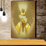 3D Effect Art Fallen Angel Iron Mesh Glitter Gold Background V3 Canvas Prints Wall Art - Painting Canvas, Home Wall Decor, For Sale