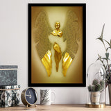 3D Effect Art Fallen Angel Iron Mesh Glitter Gold Background V3 Framed Art Print Wall Decor - Painting Art,Framed Picture,Wall Art
