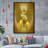 3D Effect Art Fallen Angel Iron Mesh Glitter Gold Background V3 Framed Art Print Wall Decor - Painting Art,Framed Picture,Wall Art