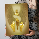 3D Effect Art Fallen Angel Iron Mesh Glitter Gold Background V3 Canvas Prints Wall Art - Painting Canvas, Home Wall Decor, For Sale