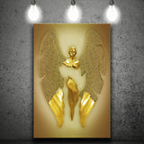 3D Effect Art Fallen Angel Iron Mesh Glitter Gold Background V3 Canvas Prints Wall Art - Painting Canvas, Home Wall Decor, For Sale