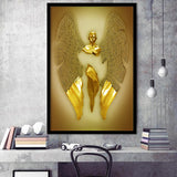 3D Effect Art Fallen Angel Iron Mesh Glitter Gold Background V3 Framed Art Print Wall Decor - Painting Art,Framed Picture,Wall Art