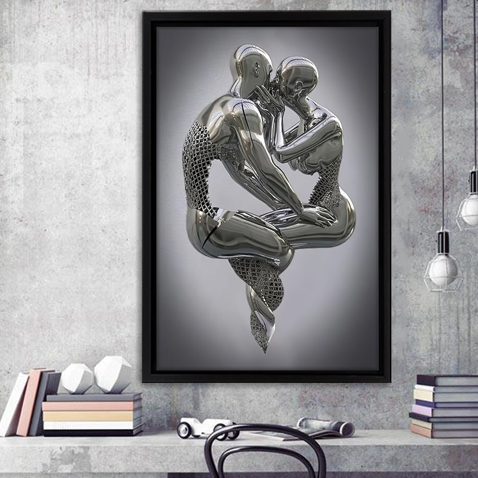 3D Effect Art Hugging Kissing Framed Canvas Prints Wall Art - Painting Canvas, Home Wall Decor, Prints for Sale, Floating Frame