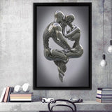 3D Effect Art Hugging Kissing Framed Canvas Prints Wall Art - Painting Canvas, Home Wall Decor, Prints for Sale, Floating Frame