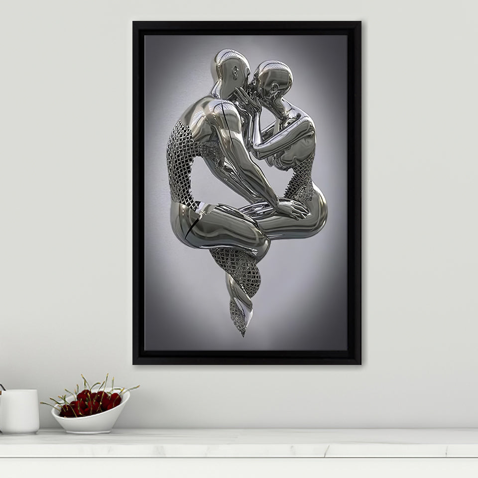 3D Effect Art Hugging Kissing Framed Canvas Prints Wall Art - Painting Canvas, Home Wall Decor, Prints for Sale, Floating Frame