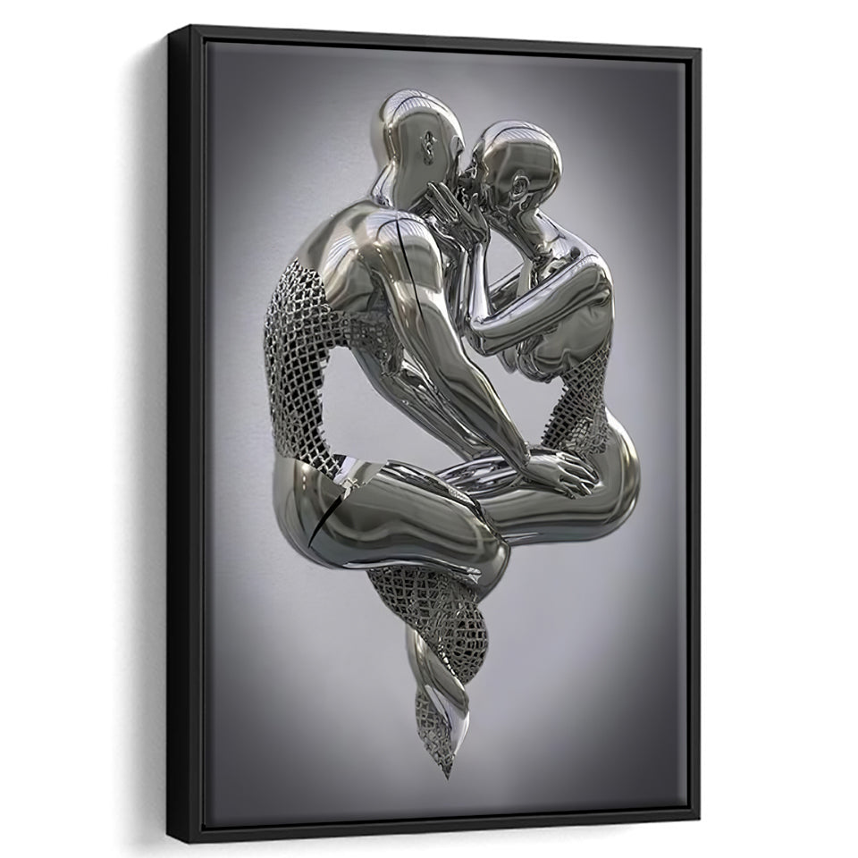 3D Effect Art Hugging Kissing Framed Canvas Prints Wall Art - Painting Canvas, Home Wall Decor, Prints for Sale, Floating Frame