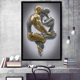 3D Effect Art Hugging Kissing Black & Gold Framed Art Prints Wall Decor - Painting Prints, Wall Art, Black Picture, Ready to hang