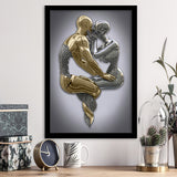 3D Effect Art Hugging Kissing Black & Gold Framed Art Prints Wall Decor - Painting Prints, Wall Art, Black Picture, Ready to hang