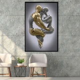 3D Effect Art Hugging Kissing Black & Gold Framed Canvas Prints Wall Art - Painting Canvas, Wall Decor, Art Prints, Floating Frame
