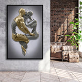 3D Effect Art Hugging Kissing Black & Gold Framed Canvas Prints Wall Art - Painting Canvas, Wall Decor, Art Prints, Floating Frame