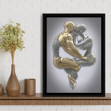 3D Effect Art Hugging Kissing Black & Gold Framed Canvas Prints Wall Art - Painting Canvas, Wall Decor, Art Prints, Floating Frame