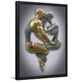 3D Effect Art Hugging Kissing Black & Gold Framed Art Prints Wall Decor - Painting Prints, Wall Art, Black Picture, Ready to hang