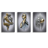 3D Effect Art - Hugging Kissing Black & Gold Set of 3 Piece Canvas Prints Wall Art Decor