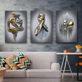 3D Effect Art - Hugging Kissing Black & Gold Set of 3 Piece Canvas Prints Wall Art Decor