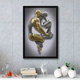 3D Effect Art Hugging Kissing Black & Gold Framed Canvas Prints Wall Art - Painting Canvas, Wall Decor, Art Prints, Floating Frame