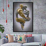 3D Effect Art Hugging Kissing Black & Gold Framed Art Prints Wall Decor - Painting Prints, Wall Art, Black Picture, Ready to hang