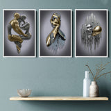 3D Effect Art - Hugging Kissing Black & Gold Set of 3 Piece Framed Canvas Prints Wall Art Decor