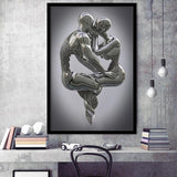 3D Effect Art Hugging Kissing Framed Art Prints Wall Decor - Framed Painting, Home Wall Art, Prints for Sale, Black Frame