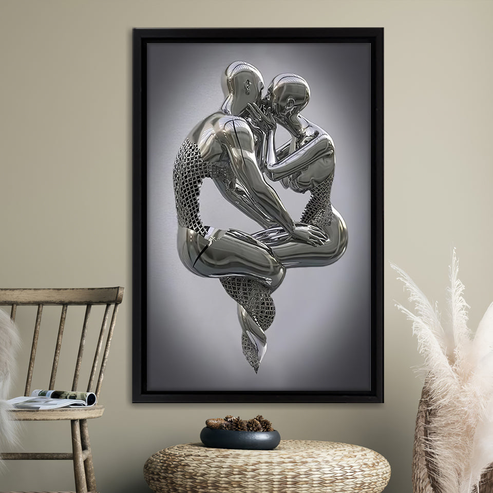 3D Effect Art Hugging Kissing Framed Canvas Prints Wall Art - Painting Canvas, Home Wall Decor, Prints for Sale, Floating Frame
