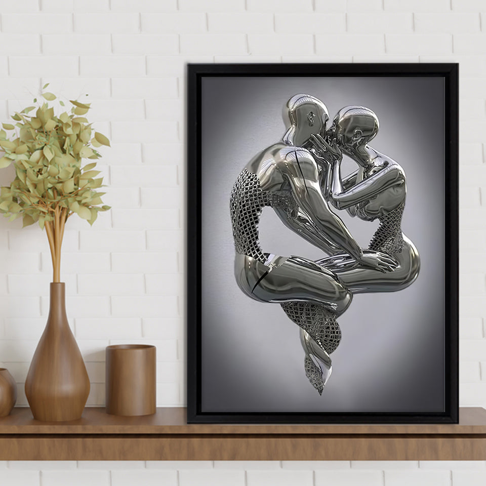 3D Effect Art Hugging Kissing Framed Canvas Prints Wall Art - Painting Canvas, Home Wall Decor, Prints for Sale, Floating Frame