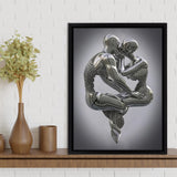 3D Effect Art Hugging Kissing Framed Canvas Prints Wall Art - Painting Canvas, Home Wall Decor, Prints for Sale, Floating Frame