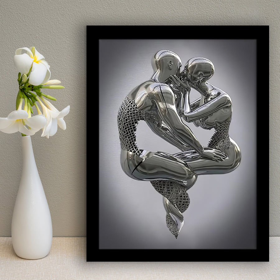 3D Effect Art Hugging Kissing Framed Art Prints Wall Decor - Framed Painting, Home Wall Art, Prints for Sale, Black Frame