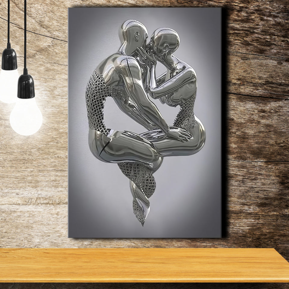 3D Effect Art Hugging Kissing Canvas Prints Wall Art - Painting Canvas, Home Wall Decor, Prints for Sale, Painting Art