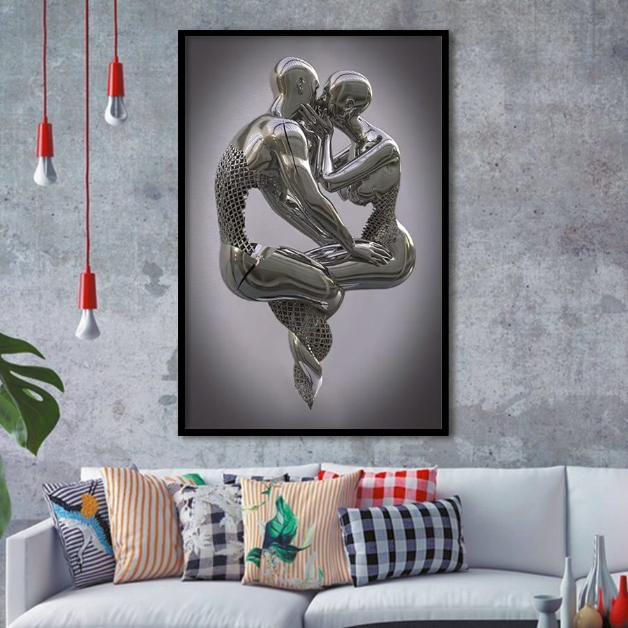 3D Effect Art Hugging Kissing Framed Art Prints Wall Decor - Framed Painting, Home Wall Art, Prints for Sale, Black Frame