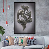 3D Effect Art Hugging Kissing Framed Art Prints Wall Decor - Framed Painting, Home Wall Art, Prints for Sale, Black Frame