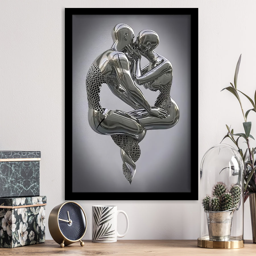 3D Effect Art Hugging Kissing Framed Art Prints Wall Decor - Framed Painting, Home Wall Art, Prints for Sale, Black Frame