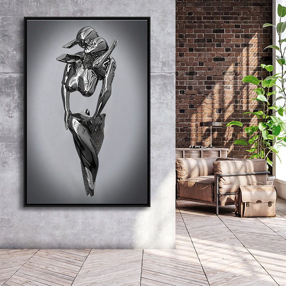 3D Effect Art Hugging Cuddling Couples Framed Canvas Prints Wall Art - Painting Canvas,Floating Frame, Home Wall Decor