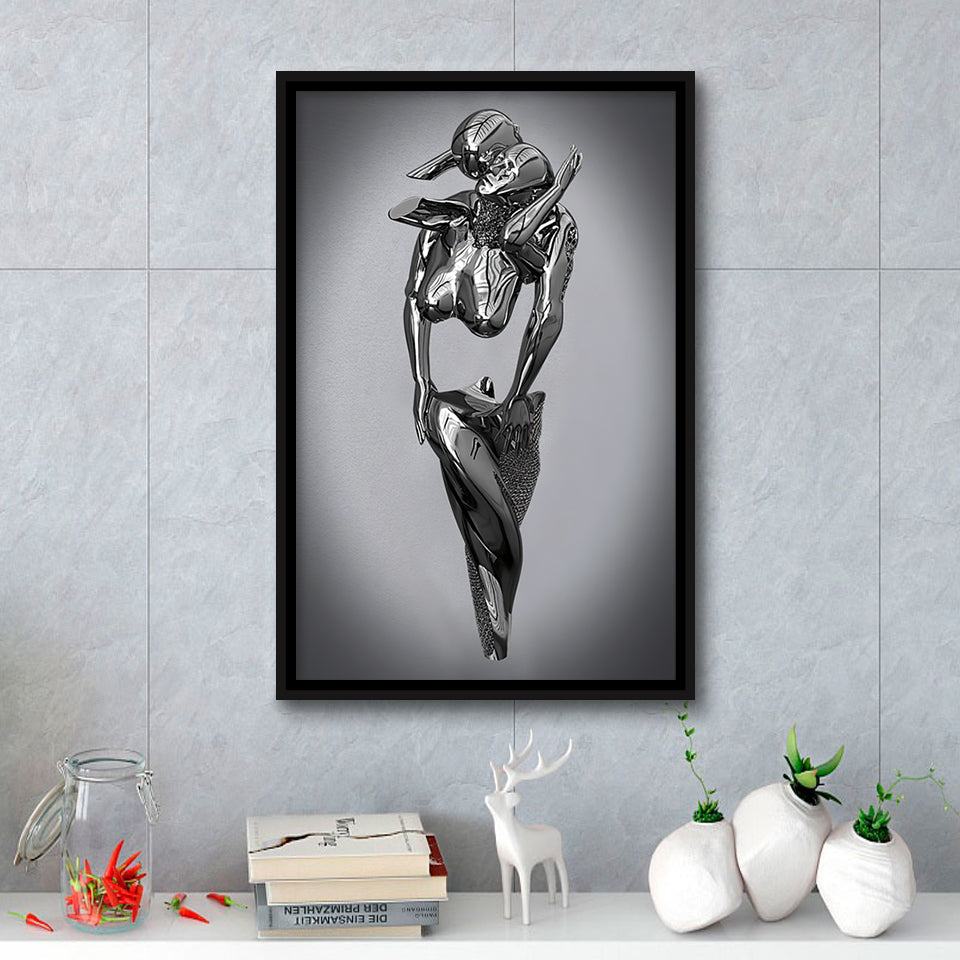 3D Effect Art Hugging Cuddling Couples Framed Canvas Prints Wall Art - Painting Canvas,Floating Frame, Home Wall Decor