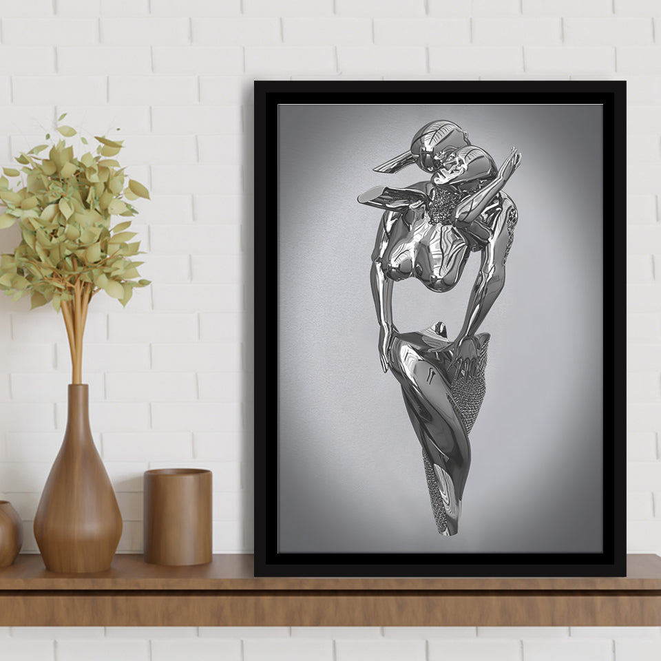 3D Effect Art Hugging Cuddling Couples Framed Canvas Prints Wall Art - Painting Canvas,Floating Frame, Home Wall Decor